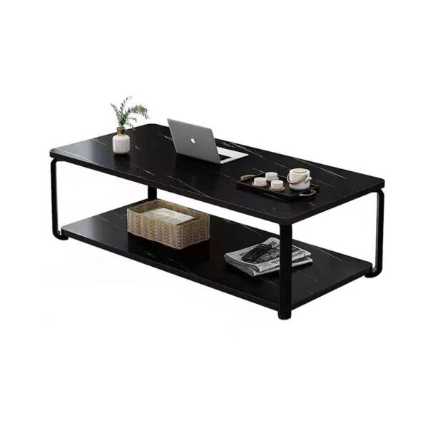 Black rectangular 2 tier coffee table with matching black metal frame – DM-CTM2101