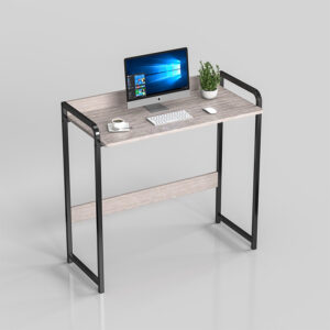 Compact computer desk wholesale DM-SD8166 with gray woodgrain tabletop and black steel frame