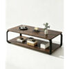 Dark walnut-effect rectangular 2 tier coffee table with black metal frame – DM-CTM2101