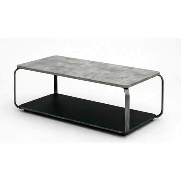 Gray concrete-effect rectangular 2 tier coffee table with black metal frame – DM-CTM2101