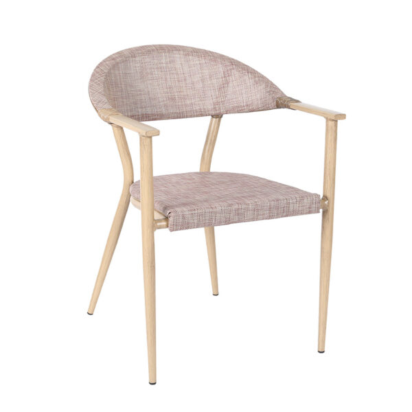 Professional Parisian bistro chair engineered with UV-stabilized rattan, rust-proof steel frame, and professional-grade wood-grain coating.