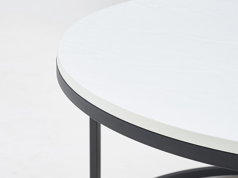 Pure white round nesting coffee tables non porous scratch resistant top surface
