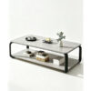 White marble-effect rectangular 2 tier coffee table with silver metal frame – DM-CTM2101