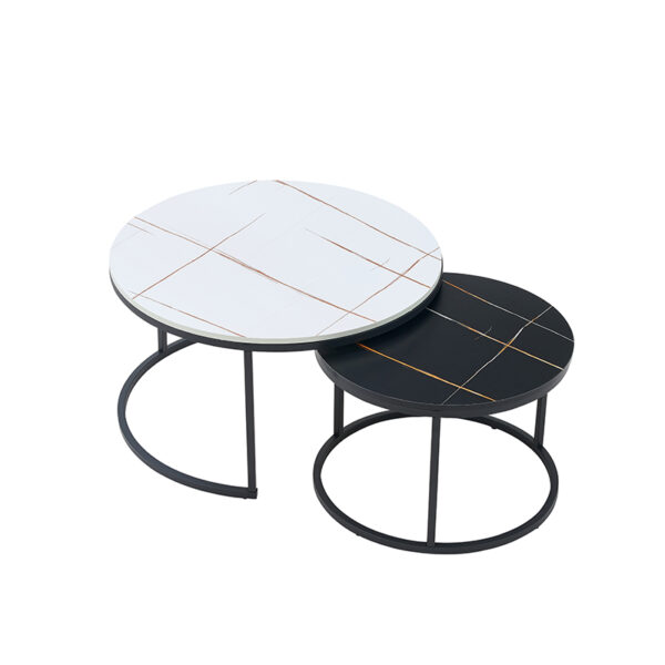 white+black marble round nesting coffee tables​
