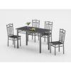DM-DNM403 black and gold-veined dining table set with four matching metal chairs DM-DNM403 black and gold-veined dining table set with four matching metal chairs