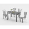 DM-DNM403 grey marble-look melamine dining table set with four matching chairs and decorative metal frames DM-DNM403 grey marble-look melamine dining table set with four matching chairs and decorative metal frames
