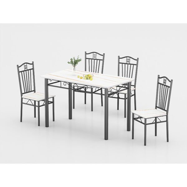 DM-DNM403 white and gold-veined melamine dining set with matching chair seats DM-DNM403 white and gold-veined melamine dining set with matching chair seats