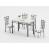 DM-DNM403 white marble-look dining table set with grey veining and four matching chairs DM-DNM403 white marble-look dining table set with grey veining and four matching chairs