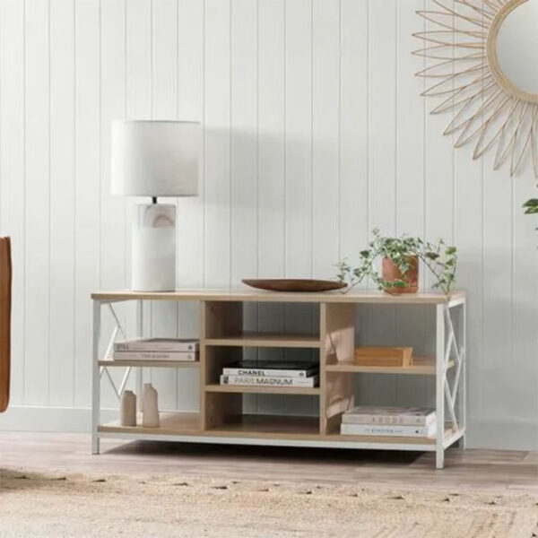 DM-TV8177 Metal Frame Open Shelf TV Console with Dual Side X-Brace Crosswires DM-TV8177 Metal Frame Open Shelf TV Console with Dual Side X-Brace Crosswires