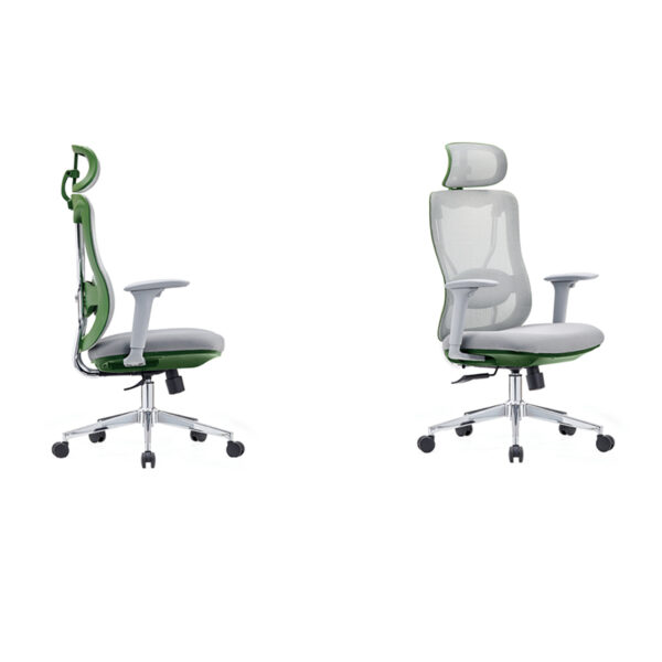 High back mesh task chair factory production exhibiting custom forest green frame accents on DM-OC216