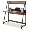Ladder desk with shelves DM-SD8174-2 showing natural brown woodgrain top and black alloy steel frames