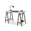Trestle table office desk DM-SD8173 with light oak finish top and matte black metal A frame legs