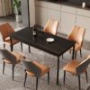 custom sintered stone furniture supplier China delivering luxury Laurent black gold lined stone top paired with matte black steel bases