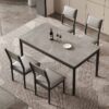 luxury sintered stone dining table factory detailing textured charcoal grey slate stone veneer top with two tone grey leatherette seating