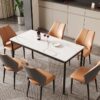 luxury sintered stone dining table factory expanding to a 6-seater family suite with a premium 12mm white marble look panel