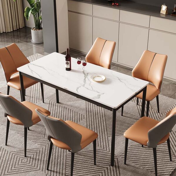 luxury sintered stone dining table factory expanding to a 6-seater family suite with a premium 12mm white marble look panel