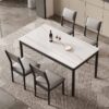luxury sintered stone dining table factory packaging 1300mm white stone desktop with bronze gold micro crystalline veins into flat pack cartons