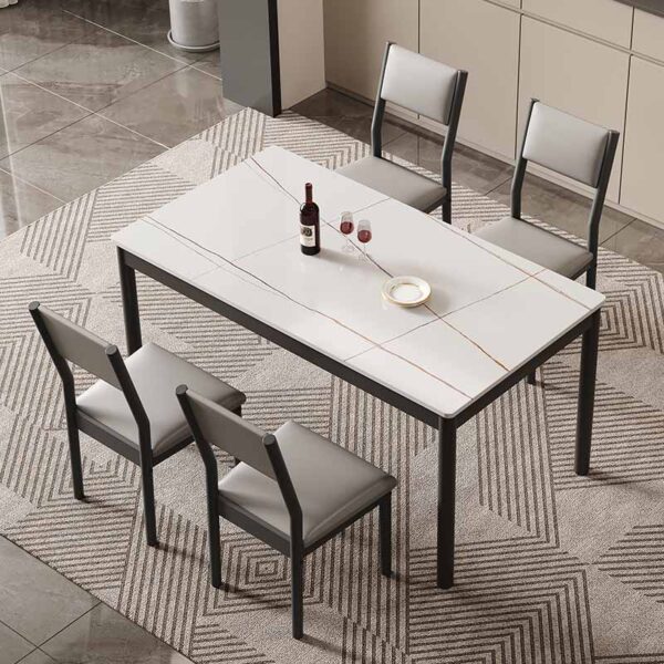 luxury sintered stone dining table factory packaging 1300mm white stone desktop with bronze gold micro crystalline veins into flat pack cartons