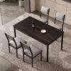 luxury sintered stone dining table factory producing matte black vitrified slab with gold quartz veins over 1.2mm carbon steel frames