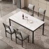 luxury sintered stone dining table factory wholesale supplying seamless non porous white engineered stone table with four matte black legs