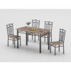 modern pvc dining table set wholesale displaying custom red marble pattern top with decorative black metal cross brace chairs