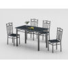 modern pvc dining table set wholesale in dark blue stone print top engineered with tapered black carbon steel legs