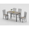 modern pvc dining table set wholesale showcasing light grey ash timber grain sheet with black metal grid backrest chairs