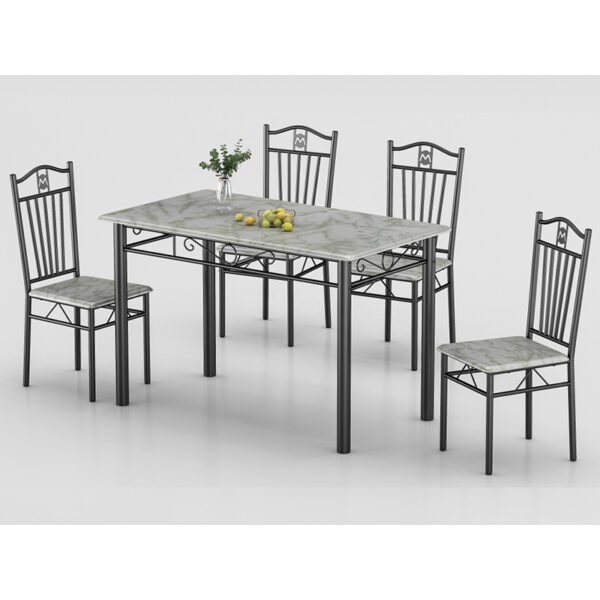 modern pvc dining table set wholesale supplier illustrating laurent white gold marble effect top with black metal framework