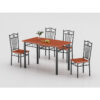 modern pvc dining table set wholesale variant showcasing DM-DN403 cherry wood wrap veneer top with matte black steel legs