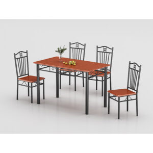 modern pvc dining table set wholesale variant showcasing DM-DN403 cherry wood wrap veneer top with matte black steel legs modern pvc dining table set wholesale variant showcasing DM-DN403 cherry wood wrap veneer top with matte black steel legs