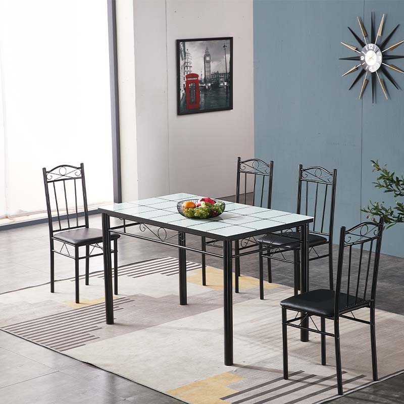 patterned-black-tempered-glass-dining-set-1-table-4-chairs-supplier-dm-gdn60