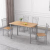 pvc wood wrap dining table bulk supplier presenting DM-DN1202 light beech timber foil veneer over a grey metal framework dining set