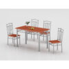 pvc wood wrap dining table bulk variant highlighting DM-DN1202 cherry timber grain vacuum wrap skin with silver plated tube legs
