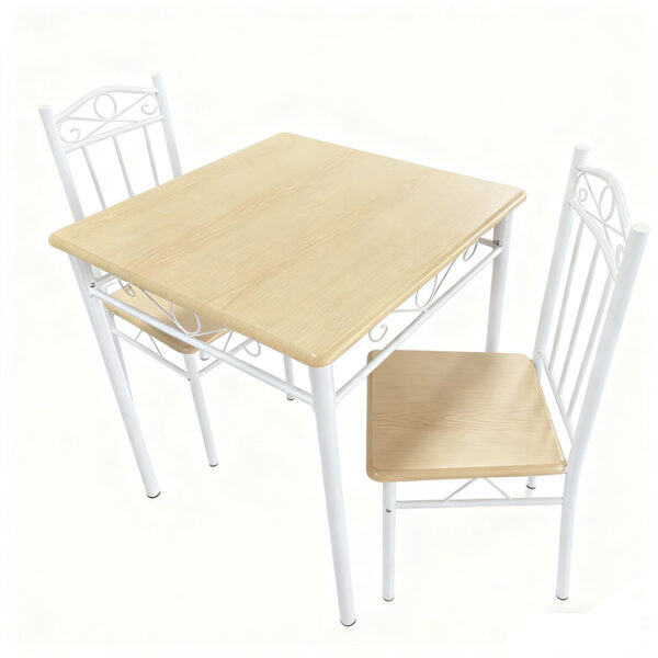 space saving 2 seater dining set factory wholesale supplying single box KD carton structure with white powder coated steel tubing