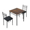 space saving 2 seater dining set factory showcasing DM-DNB2506 compact square table with two black metal chairs